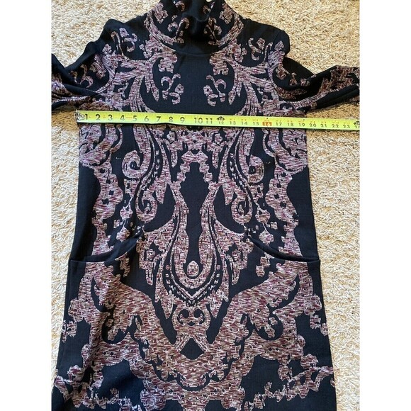 Free People Sweater Dress Medium Mock Neck Mini Pockets Paisley Modern Love - Picture 9 of 9